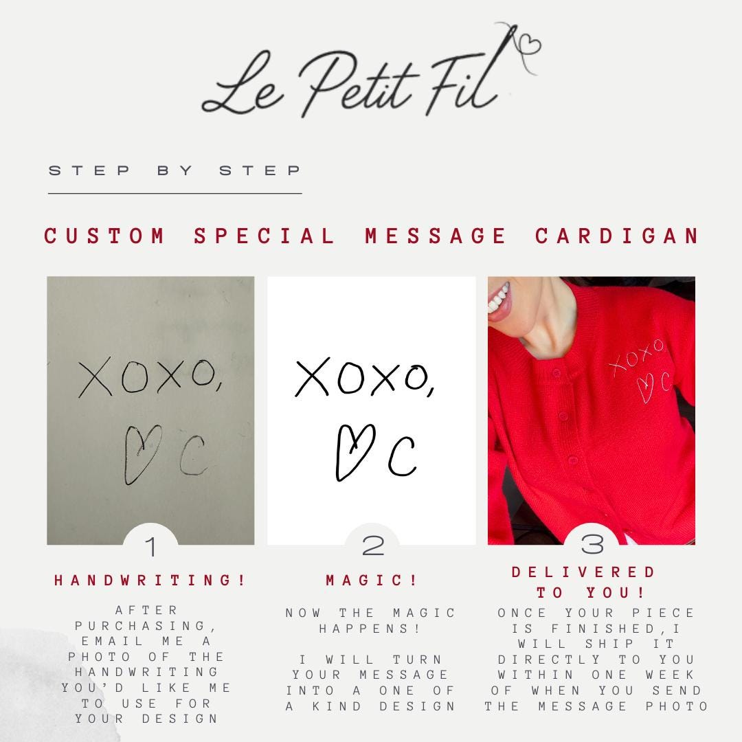 Custom Embroidered Handwritten Note Cardigan